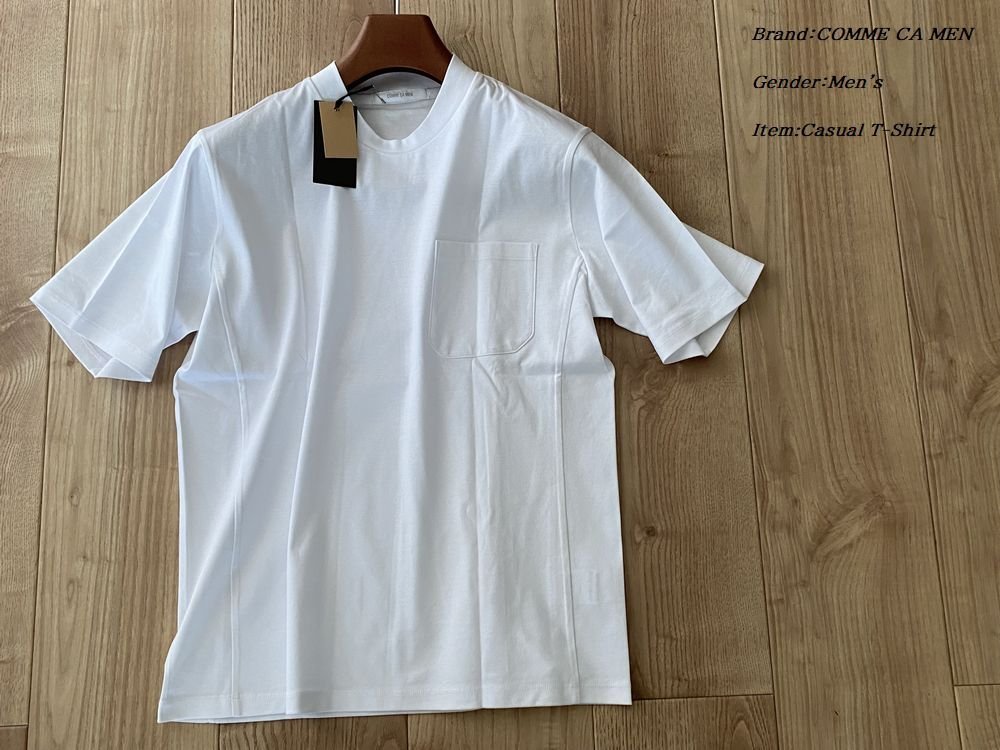 新品訳有り COMME CA MEN コムサメン ドレスネック 3D-ポケットTシャツ 01ホワイト Mサイズ 42TC02 定価11,000円_画像1