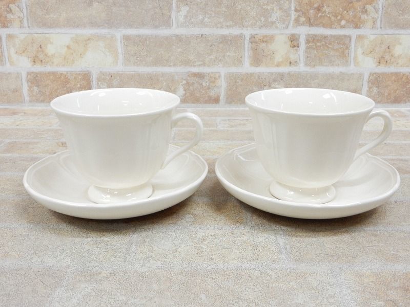 未使用品! WEDGWOOD/ウェッジウッド QUEEN's PLAIN/クイーンズプレーン ペア カップ＆ソーサー 2客セット ◯ 【5599y1】_画像2