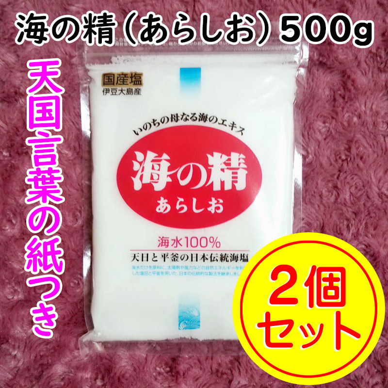 【送料無料】斎藤一人さんオススメの自然塩 海の精 あらしお 500g×2袋 天国言葉の紙つき（can0993) 結界塩 天然塩 あら塩_画像1