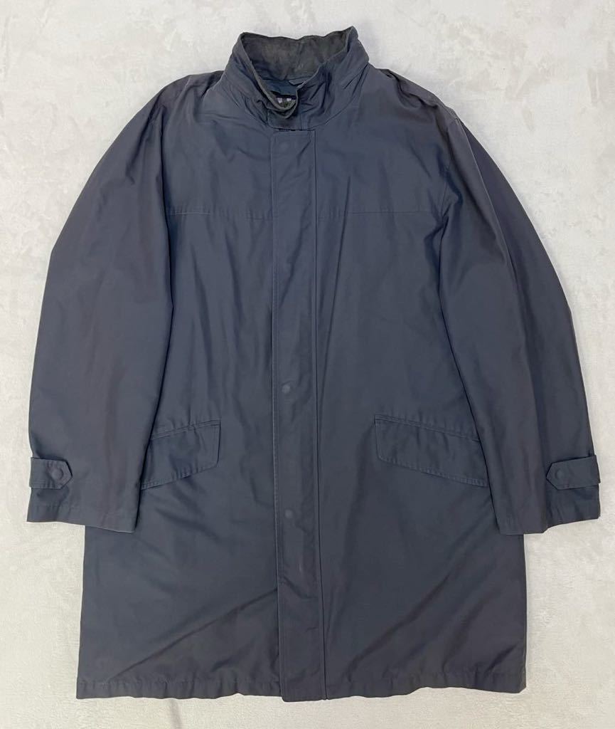 90s Aquascutum アクアスキュータム 定番チェック ライナー付 ステンカラーコート ネイビー メンズ Lサイズ相当 日本製の画像1