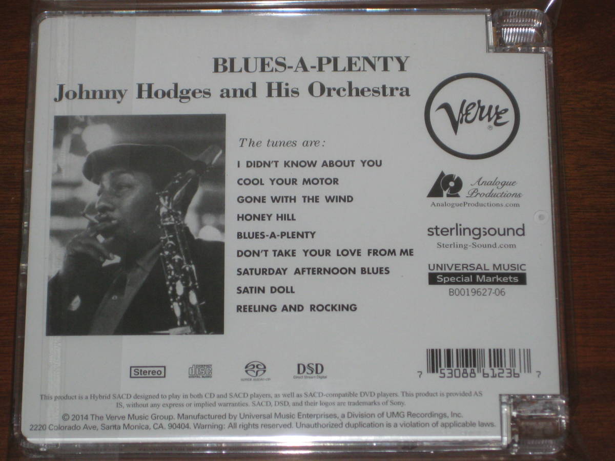 JOHNNY HODGES ジョニー・ホッジス/ BLUES A PLENTY 2014年発売 Analogue P社 Hybrid SACD 輸入盤_画像2