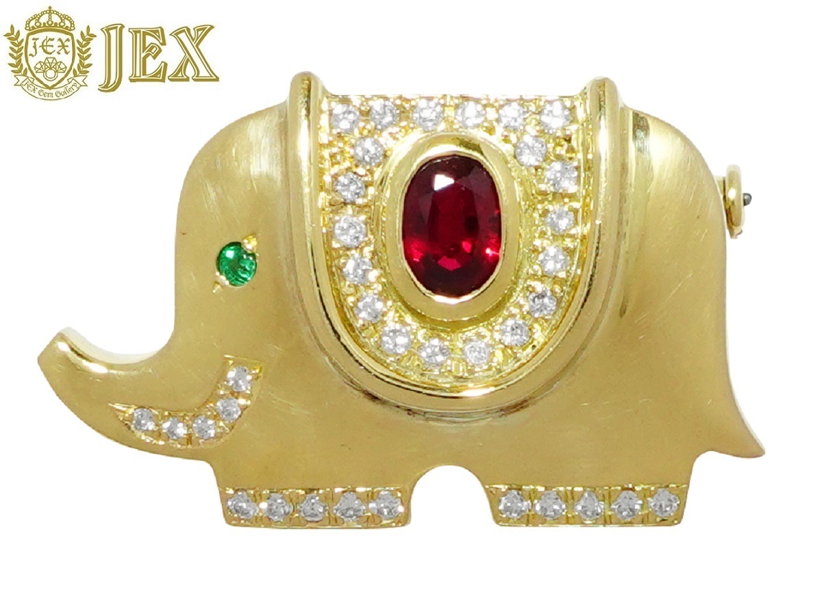 Ruby K18ルビー ダイヤモンド エメラルドブローチ NO.47665-B