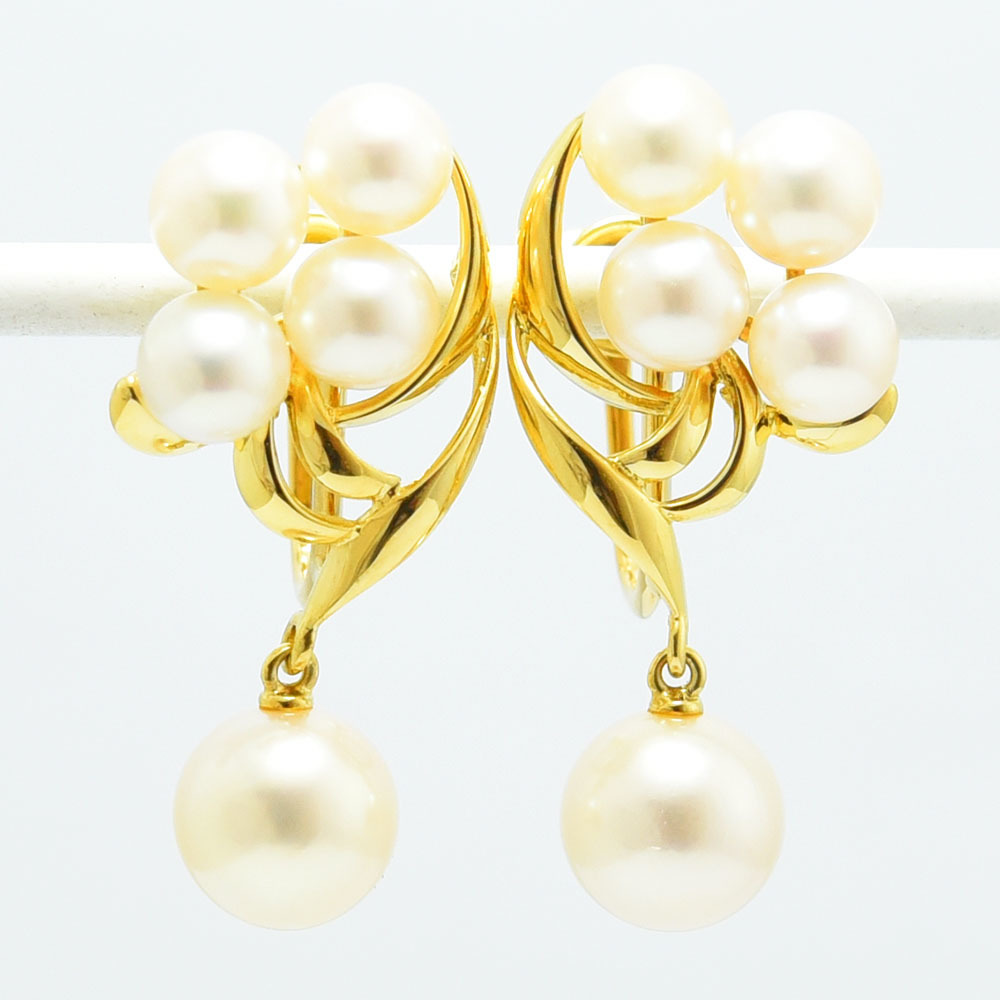 独特の上品 イヤリング ミキモト MIKIMOTO 中古 新品仕上げ K18 パール アコヤ 5.0~7.6mm あこや真珠 イヤリング、ピアス