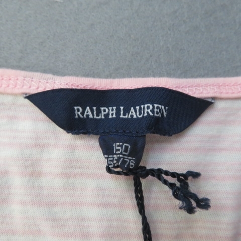 YSS3508★RALPH LAUREN/ラルフローレン POLO ポロ ノースリーブカットソー ボーダー Vネック ピンク 150cm 未使用★A_画像3