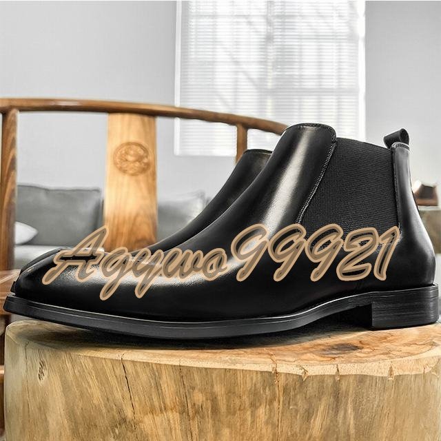 チェルシーブーツ　サイドゴアブーツ ブーツ メンズシューズ　牛革　ビジネスシューズ　イギリス風　革靴 本革　紳士靴　ブラック　25cm_画像1