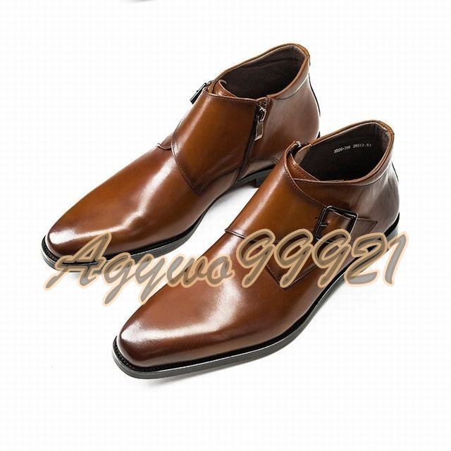 チェルシーブーツ ブーツ メンズシューズ　牛革　ビジネスシューズ　イギリス風　革靴　 フォーマル　本革　紳士靴　ブラウン　26cm_画像2