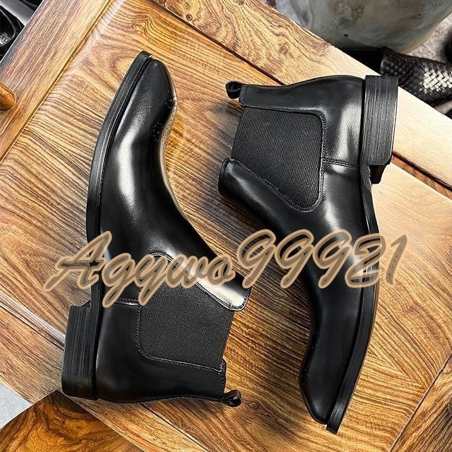 チェルシーブーツ　サイドゴアブーツ ブーツ メンズシューズ　牛革　ビジネスシューズ　イギリス風　革靴 本革　紳士靴　ブラック　25cm_画像2