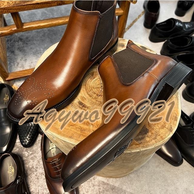 チェルシーブーツ　サイドゴアブーツ ブーツ メンズシューズ　牛革　ビジネスシューズ　イギリス風　革靴 本革　紳士靴　コーヒー　27cm_画像3