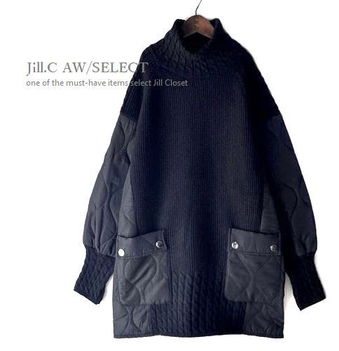 Jill.C［新品］伸縮◎ハイセンス キルティング×ジャガードニット*異素材切替え ドッキング スタイルカバー◎プルオーバー*チュニック3717k_画像3