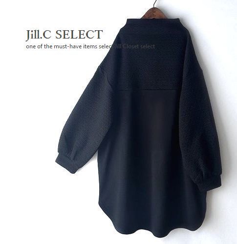 Jill.C*［新品］ 送料185円 伸縮◎【ブラック×ブラック】異素材切替 ボトルネックdesign*ヘムライン*プルオーバー*チュニックワンピ3700_画像1