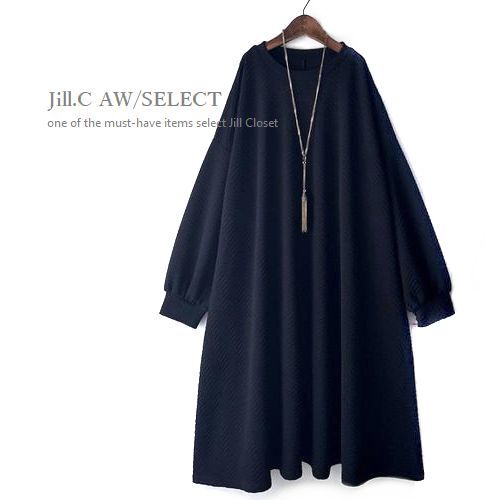 Jill.C［新品］ 送料185円 伸縮◎美ジャガード織*たっぷりの生地をつかった♪ふんわりフレアシルエット*プルオーバー*ワンピース3718BK_画像10