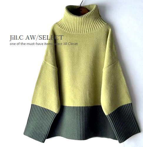 Jill.C［新品］伸縮◎上質感 ハイセンス GREEN×KHAKI*サイドスリット入*ドロップショルダー*タートルネック*プルオーバー*ニット3732_画像8