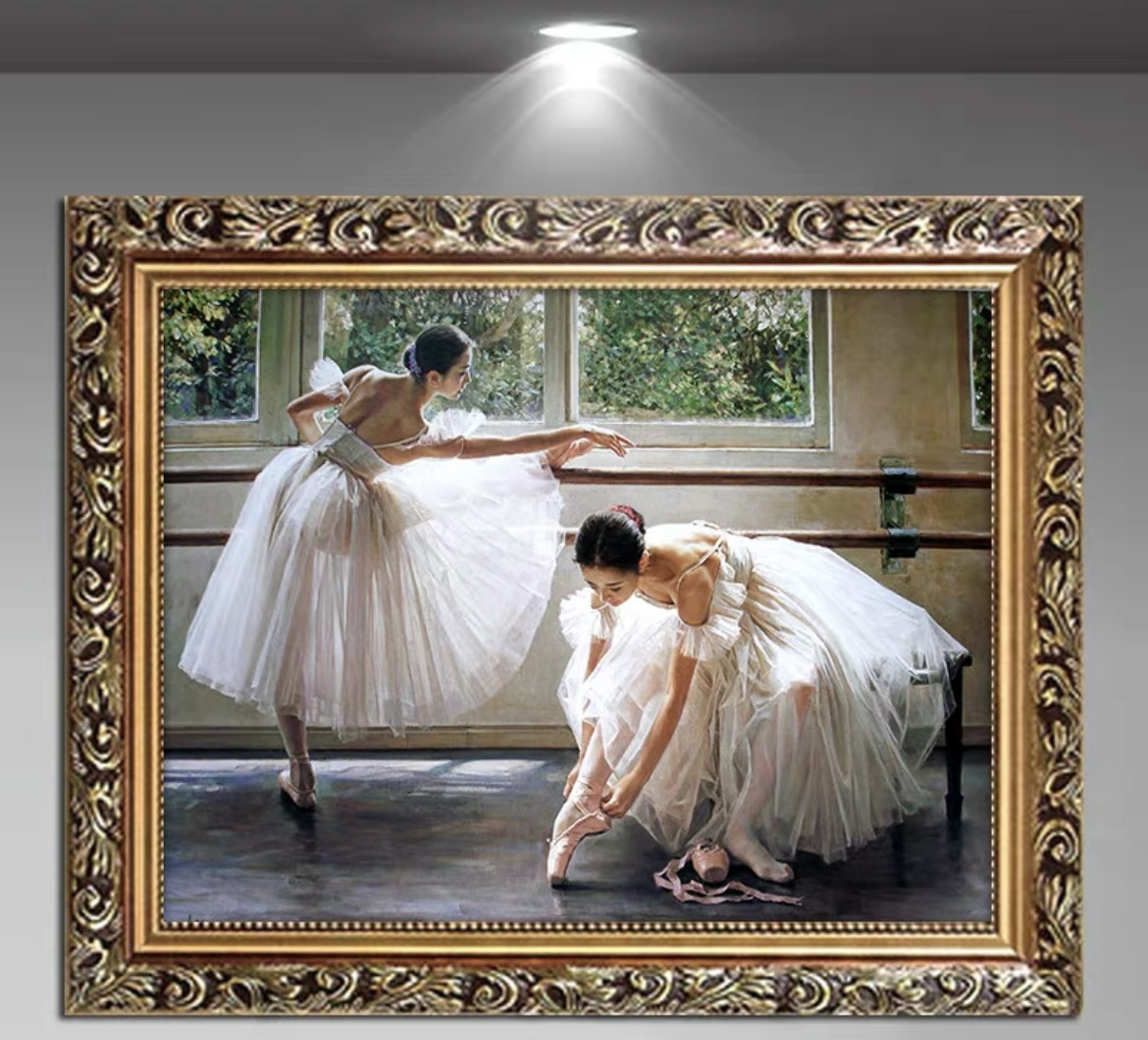 美品☆バレエを踊る 女の子 装飾画 油絵 壁画 50cmx60cm_画像1