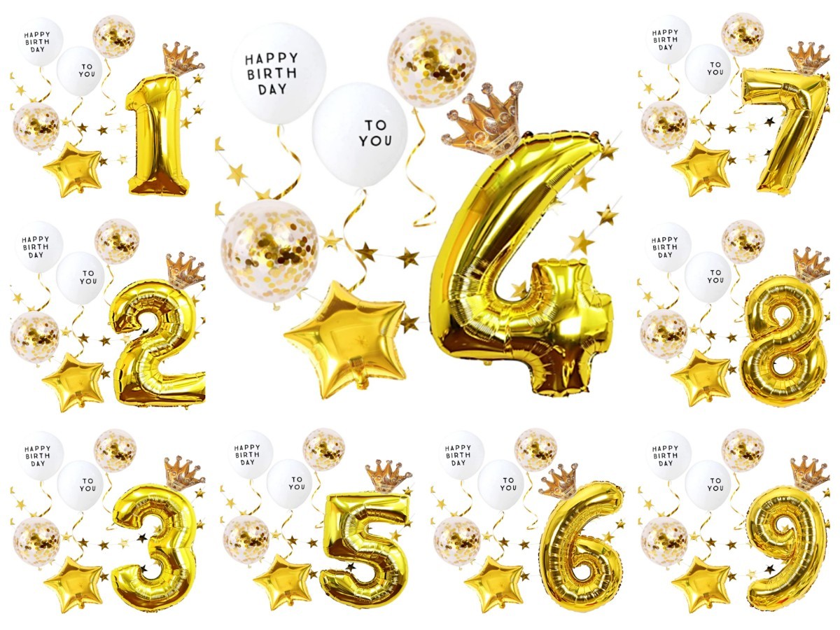 誕生日 数字風船豪華飾りセット ナンバー バルーン 　1歳 (ゴールド)