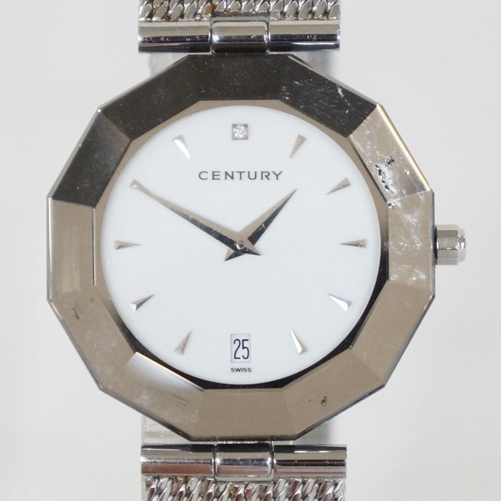 CENTURY センチュリー TIME GEM タイムジェム 1Pダイヤ デイト ホワイト文字盤 クォーツ 腕時計 7012126011_画像1