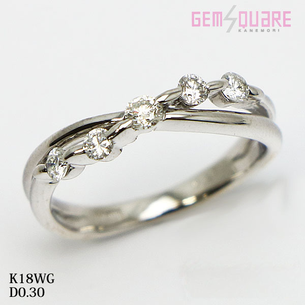 【値下げ交渉可】K18WG ダイヤモンド デザイン リング 指輪 D0.30 12号 3.5ｇ 仕上済【質屋出店】