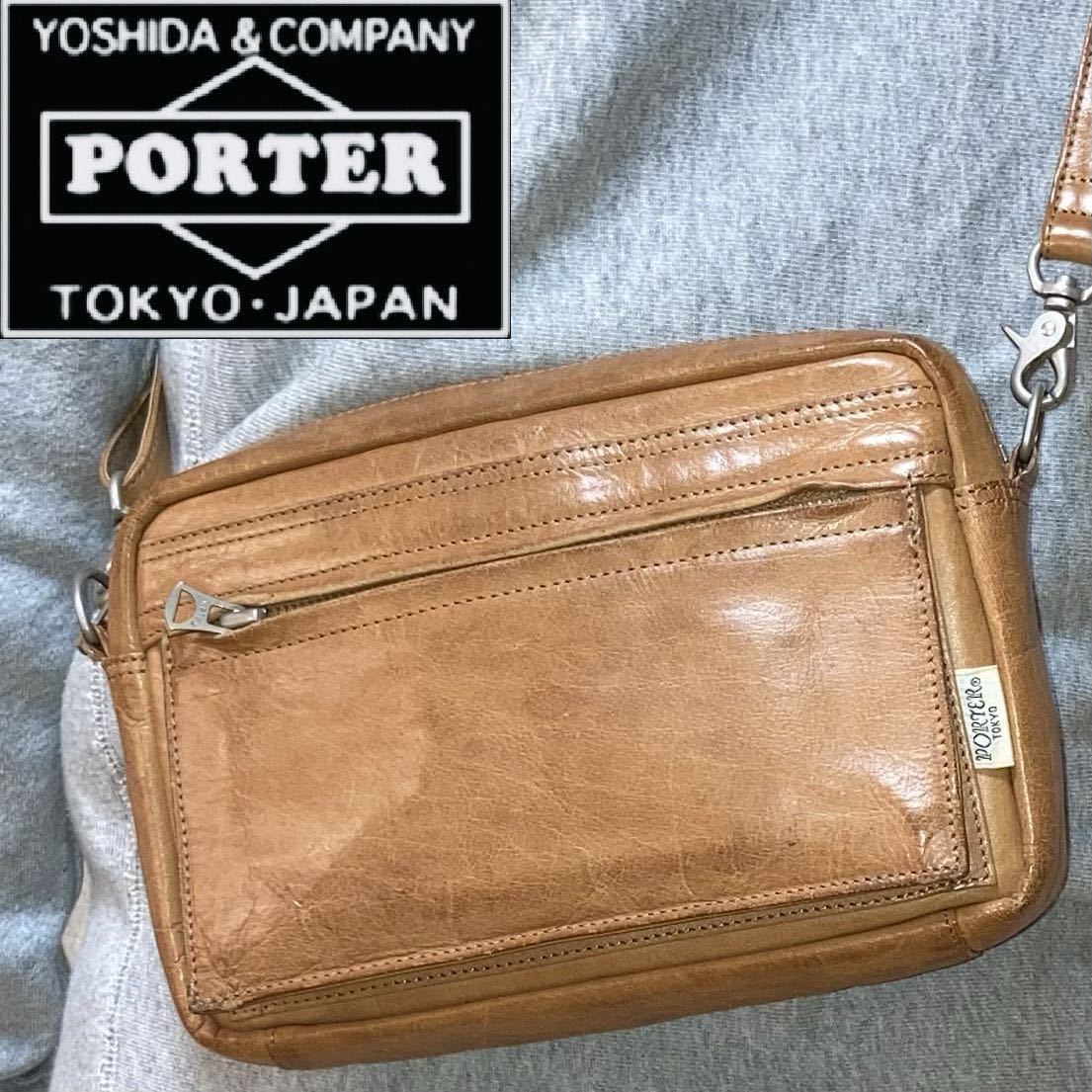 希少 廃盤 PORTERポーター 吉田カバン スクエア レザーヌメ革