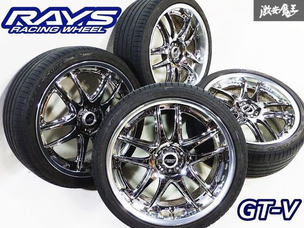 超希少サイズ!!●RAYS レイズ VR GT-V 19インチ 8.5J ＋43 クロームメッキ ホイール 4本 2019年 245/35ZR19 タイヤ付 FD3S RX-7 シルビア_画像1