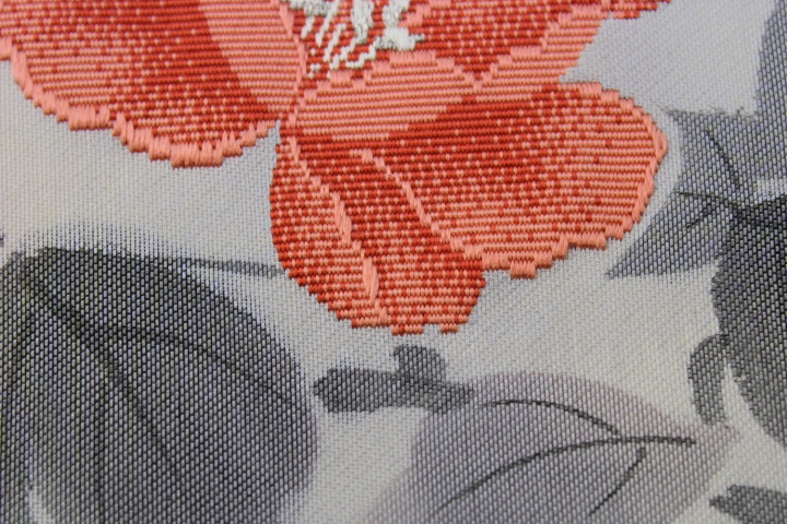  kimono now former times 6240 Nagoya obi west . woven silk white ground futoshi hand drum front ..... flower pattern printing woven using together flower is woven ... leaf is hand ..