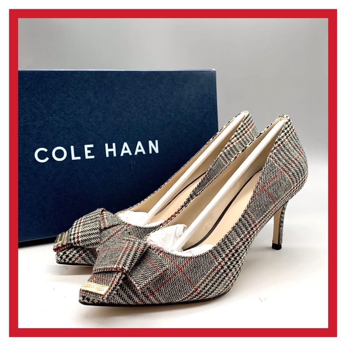 レディース 未使用 COLE HAAN (コールハーン) パンプス ヒール ポインテッドトゥ リボン ウール グレンチェック US5 22cm シューズ 