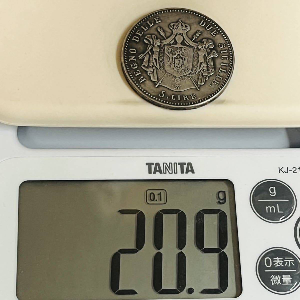 イタリア　古銭　1812年　ノポリ王国　ジョアッキーノ・ナポレオーネ王　国章　5リラ　大型　コイン　硬貨　銀貨　重さ20.9g_画像6