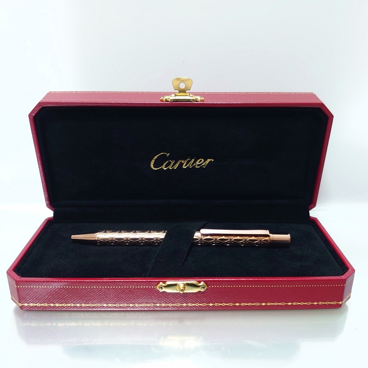 極美品 豪華 フランス カルティエ Cartier FRANCE ハッピーバースデー 2Cロゴ彫り ボールペン ツイスト式 筆記具 ピンクゴールド GOLD 箱_画像1