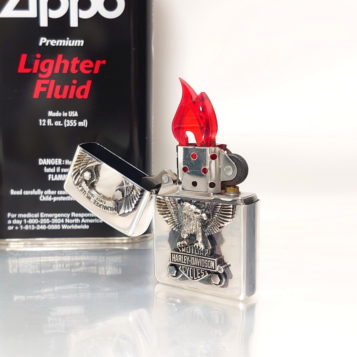 未使用 90s ヴィンテージ ZIPPO ジッポ ジッポー ハーレーダビッドソン HARLEY DAVIDSON 立体 イーグル ビッグメタル 銀張り 1994年 箱付_画像5