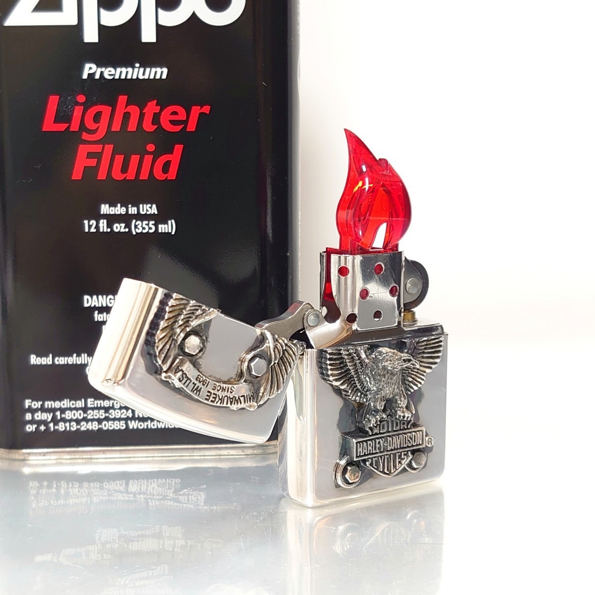 未使用 90s ヴィンテージ ZIPPO ジッポ ジッポー ハーレーダビッドソン HARLEY DAVIDSON 立体 イーグル ビッグメタル 銀張り 1994年 箱付_画像7