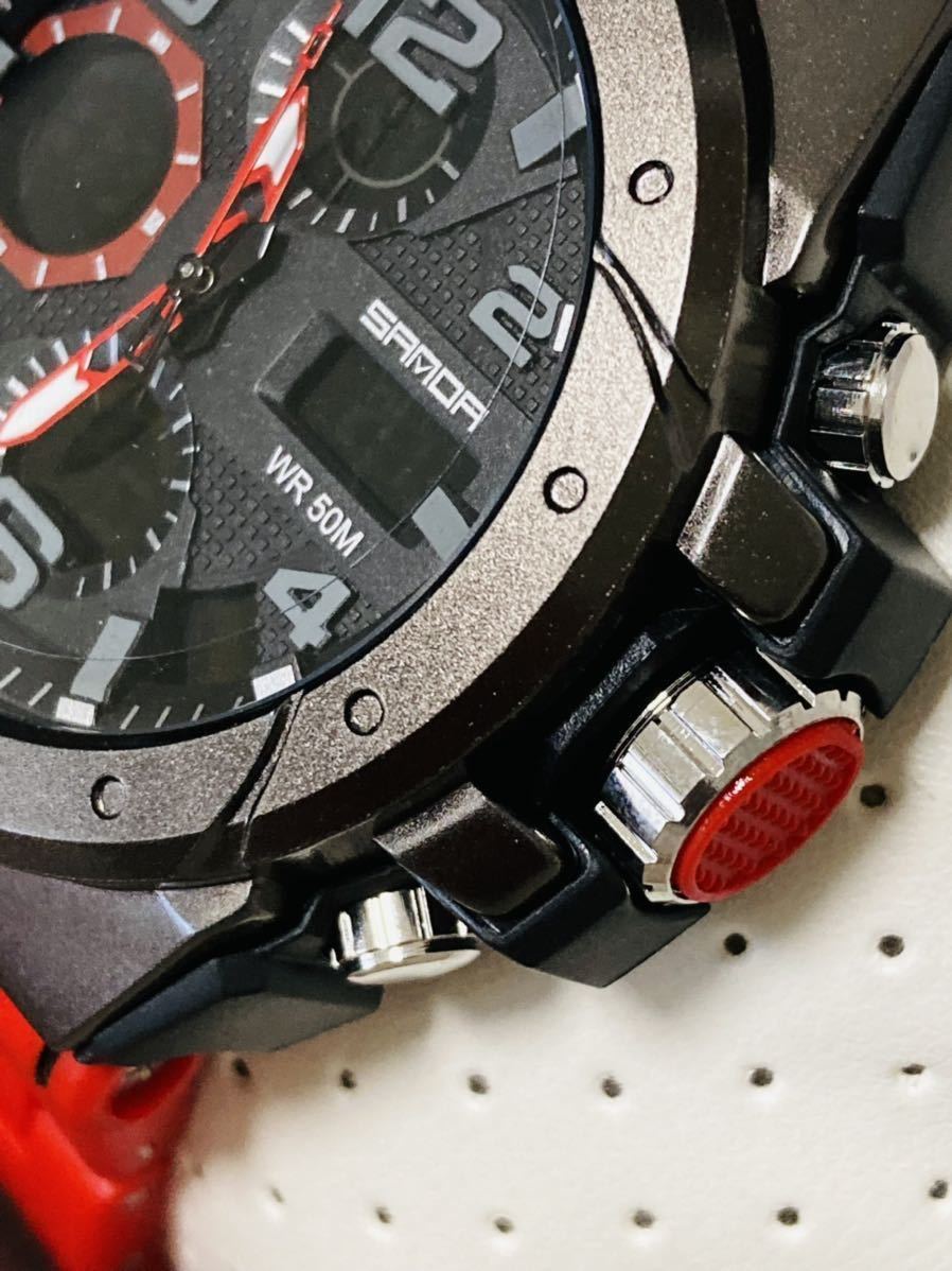 メンズ腕時計 ダイバーズウォッチ ビックフェイス スポーツ サーフィン スノボ 人気のレッド 防水腕時計 デジタル1297k 人気商品の画像4
