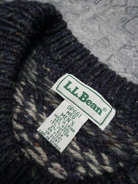 90's L.L.Bean ノルディックウールセーター●メンズMサイズ(実寸XL程度)/グレー/ネイビー/雪柄/ケーブルニット/エルエルビーン/オールド_画像4