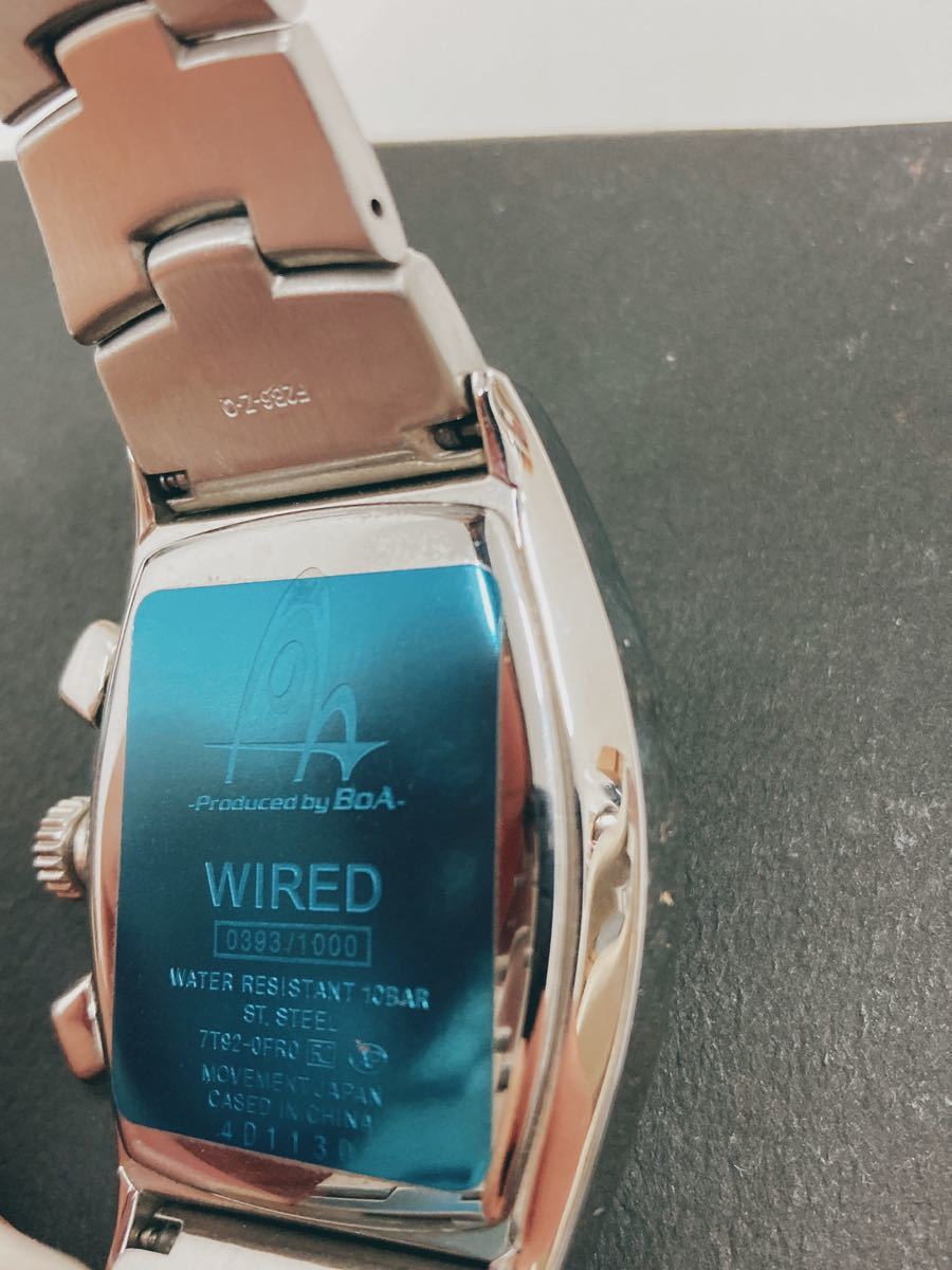 セイコー SEIKO ワイアード WIRED クロノグラフ メンズ腕時計 ホワイト/シルバー BoAモデル 7T92-0FR0 393/1000 非稼働品 調整ベルト付き_画像9