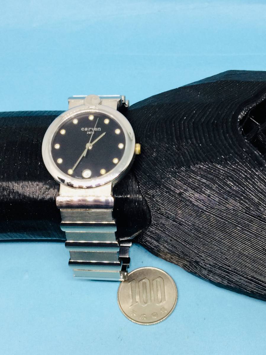 (B61)スイスの粋な時計(*'▽')CARVEN　PARISディト（電池交換済）シルバー・ユニセックス腕時計USED（送料全国一律185円）素敵な時計です。_しゃれたラックフェィズの粋な時計です。