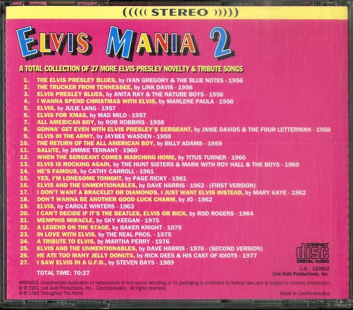 D00116426/CD/Ivan Gregory & The Blue Notes / Link Davis / Anita Ray & The Nature Boys / etc.「Elvis Mania 2」_画像2