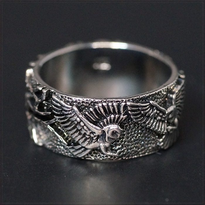 [RING] 925 Silver Plated Vintage Owl 森の木々 & 飛んでいる フクロウ 彫刻 デザイン ヴィンテージ シルバー 10mm ワイド リング 16号_画像4