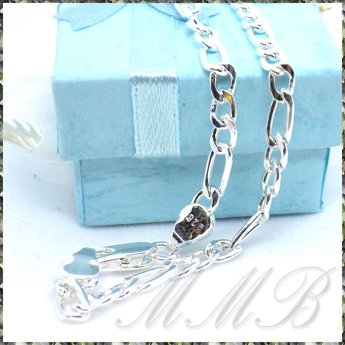 [NECKLACE] 925 Sterling Silver Plated SS シャイニング 4mm スリム フィガロ チェーン シルバー ネックレス 550mm (11g)_画像3