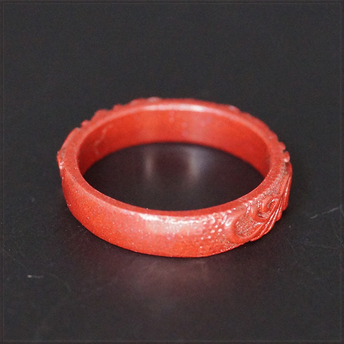 [RING] Natural Red Stone Cinnabar 幸運 健康 風水 赤色 天然石 鳥の羽根 植物 彫刻 デザイン 賢者の石 辰砂 リング 18号_画像4