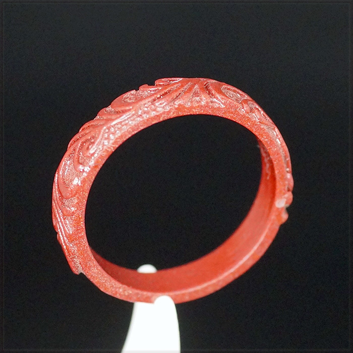[RING] Natural Red Stone Cinnabar 幸運 健康 風水 赤色 天然石 鳥の羽根 植物 彫刻 デザイン 賢者の石 辰砂 リング 18号_画像1