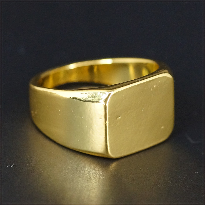 [RING] 18K Gold Plated Square Smooth フラット スクエア スムース 四角形 デザイン 14mm ワイド ゴールド リング 31号_画像2