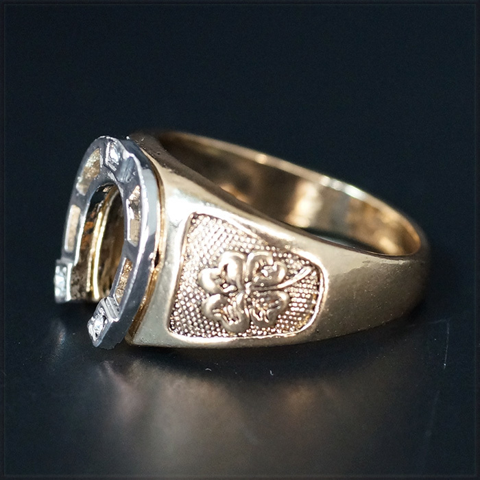 [RING] Antique Gold & Silver Plated U字型 馬蹄 蹄鉄 & 四つ葉のクローバー 幸運 ラッキー アイテム デザイン 15mm ワイド リング 28号_画像4
