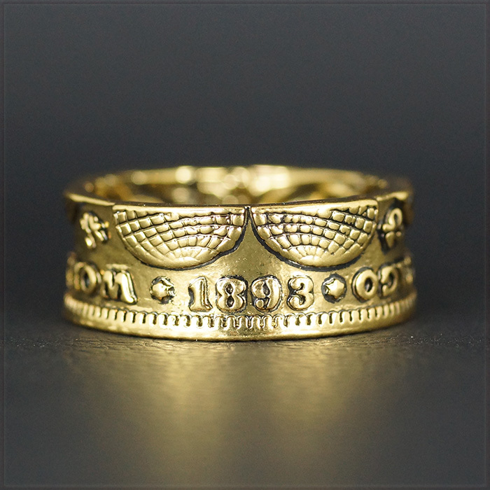 [RING] アメリカ 1893年 コロンビア博覧会 ハーフダラー ヴィンテージ ゴールド 50セントコイン デザイン 9mm リング 21号_画像7