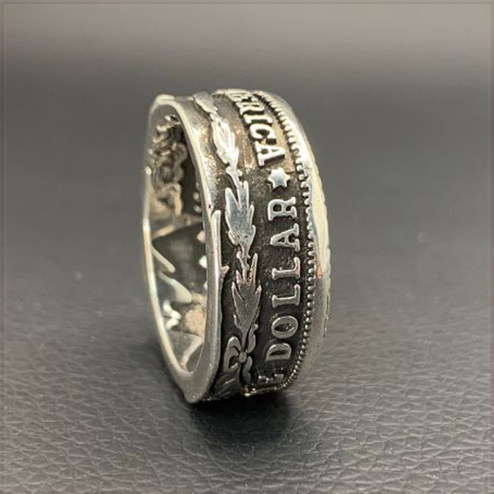 [RING] VINTAGE MORGAN SILVER DOLLAR アメリカ 1921年 モーガン ダラー 銀貨 1＄コイン デザイン 10mm シルバー リング 25号_画像4