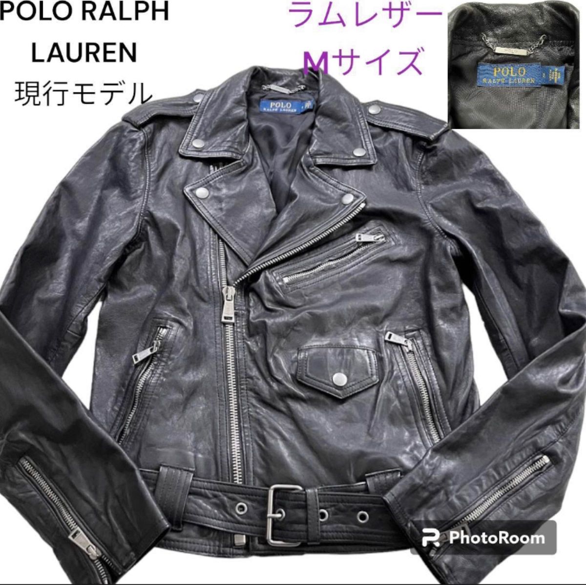 美品　POLO RALPH LAUREN ポロラルフローレン　ラムレザー　ライダースジャケット　レディース　M　黒　ブラック　羊革