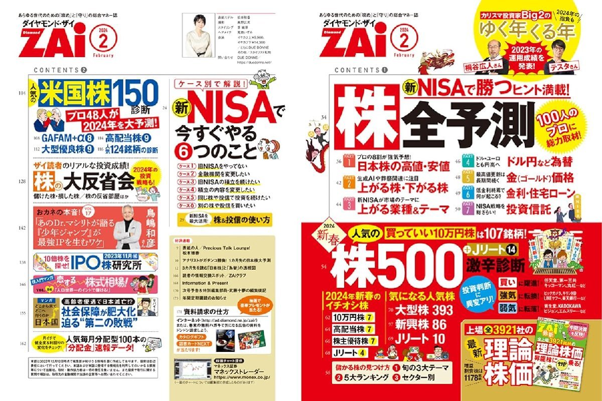 ダイヤモンドZAi(ザイ) 2024年 2月号 (新NISAで勝つ！株全予測2024／人気株500激辛診断／読者の反省会)_画像2