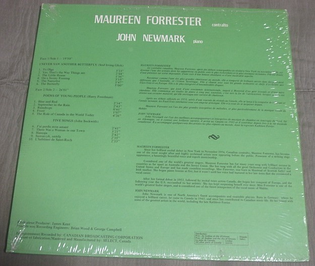 モーリン・フォレスター/歌曲集♪ カナダ70年代セレクトステレオ未開封保存品の画像2