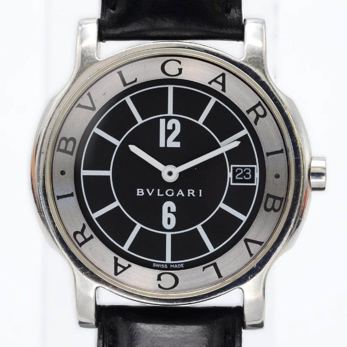 BVLGARI ブルガリ ソロテンポ ST35S 黒文字盤 SS×革 デイト クォーツ QZ メンズ腕時計【中古】