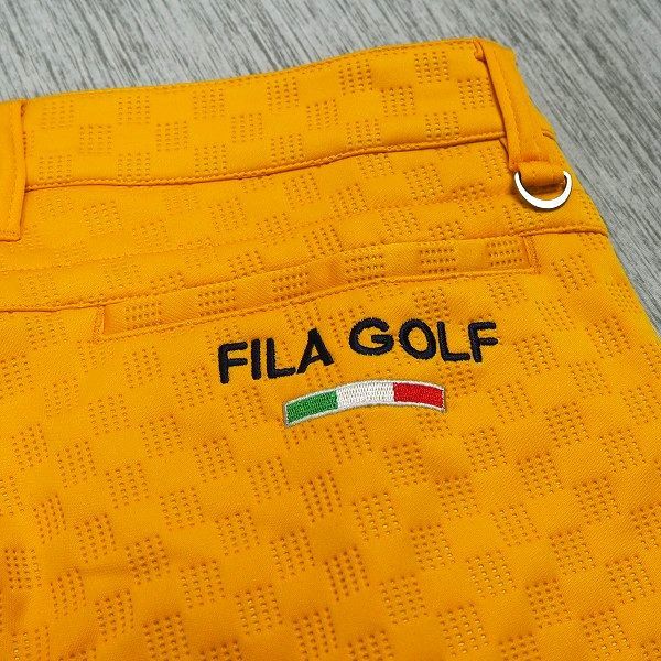 P793 新品 FILA GOLF フィラ ゴルフ 秋冬 高周波 キルト 3層ボンディング ストレッチ パンツ 裏起毛 Dカン 82 イエロー_画像7