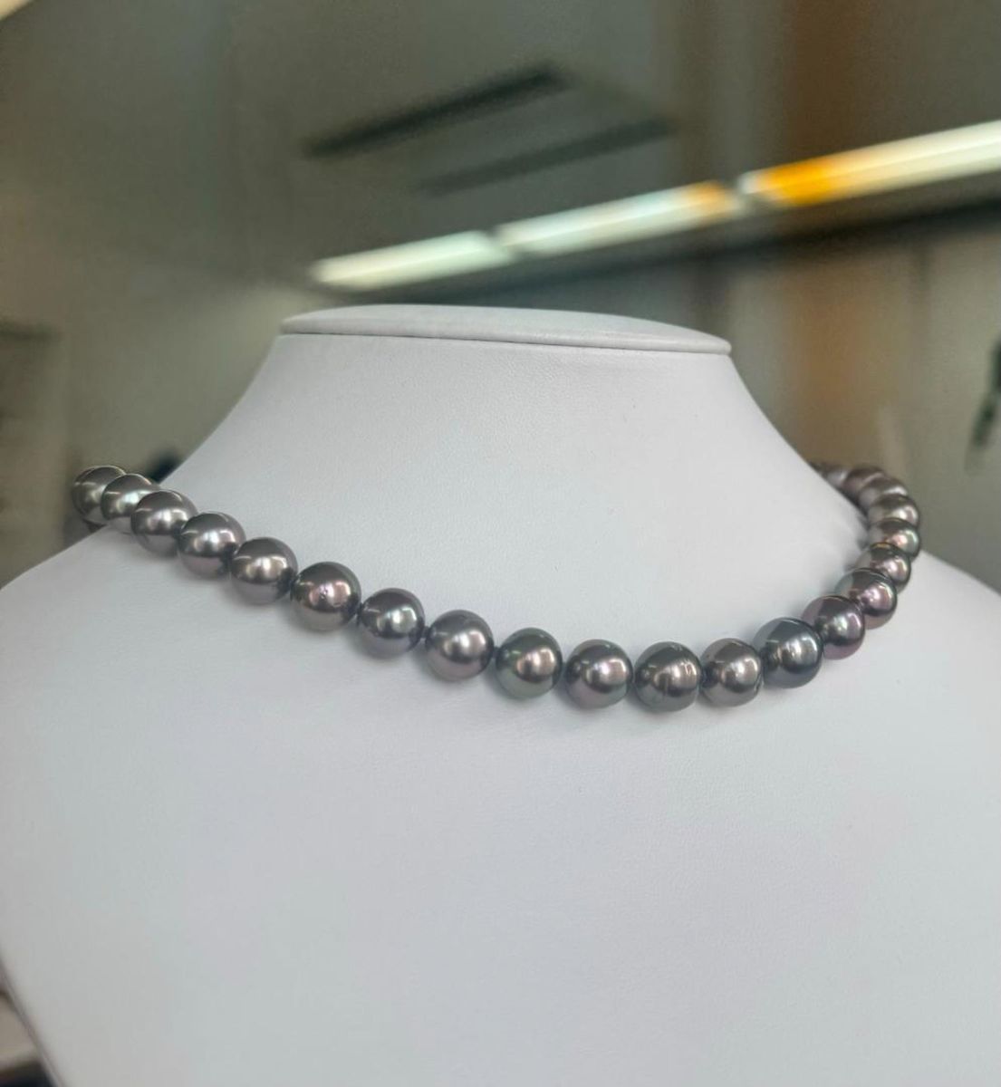 極美品タヒチ　南洋パール　黒蝶真珠　9-12　Ｋ14ＷＧ　大珠　ネックレス 真珠