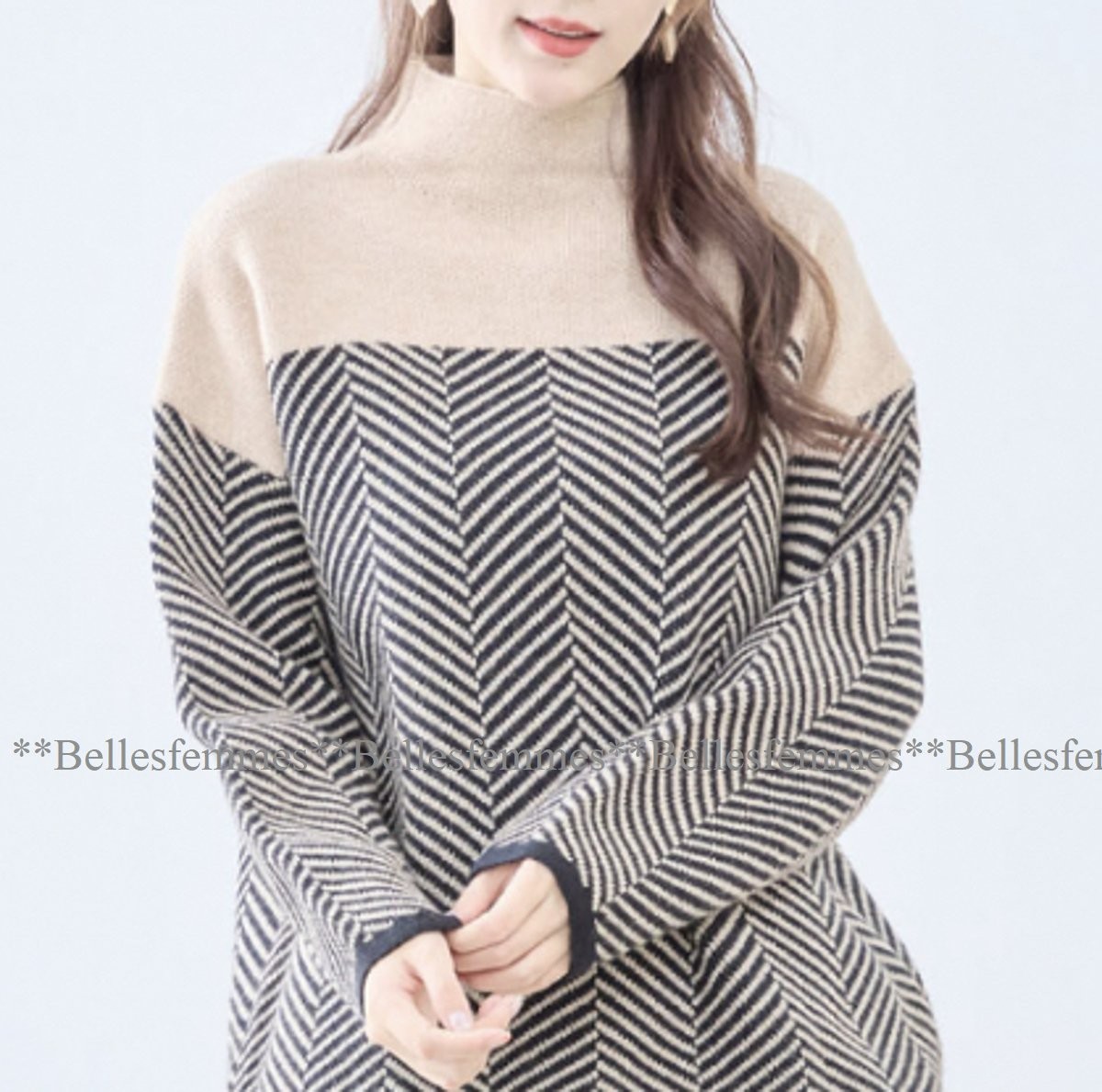 ★Belles*★送料185円★新品M～L*ふっくら柔らか♪暖かニット*ゆとりのあるサイズ感*寒さに負けない*ヘリンボーンニットセーター426beTRUBE_画像5