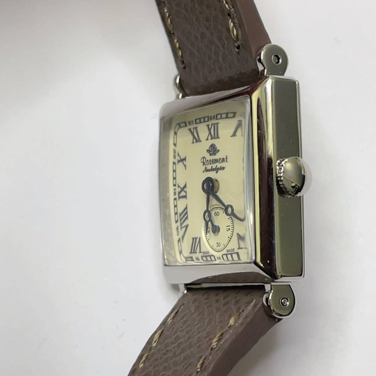 美品 ロゼモン 手巻き腕時計 Nostalgia Rosemont N011 SWISS MADE 3ATM シルバー レザーの画像2