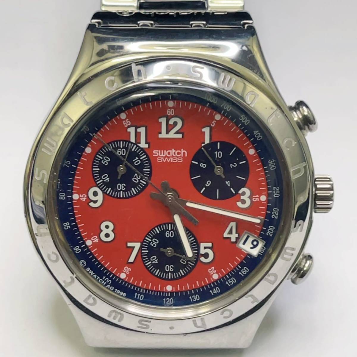 Swatch スウォッチ IRONY クロノグラフ メンズ 腕時計 クォーツ 赤×青文字盤 AG 1996 _画像1